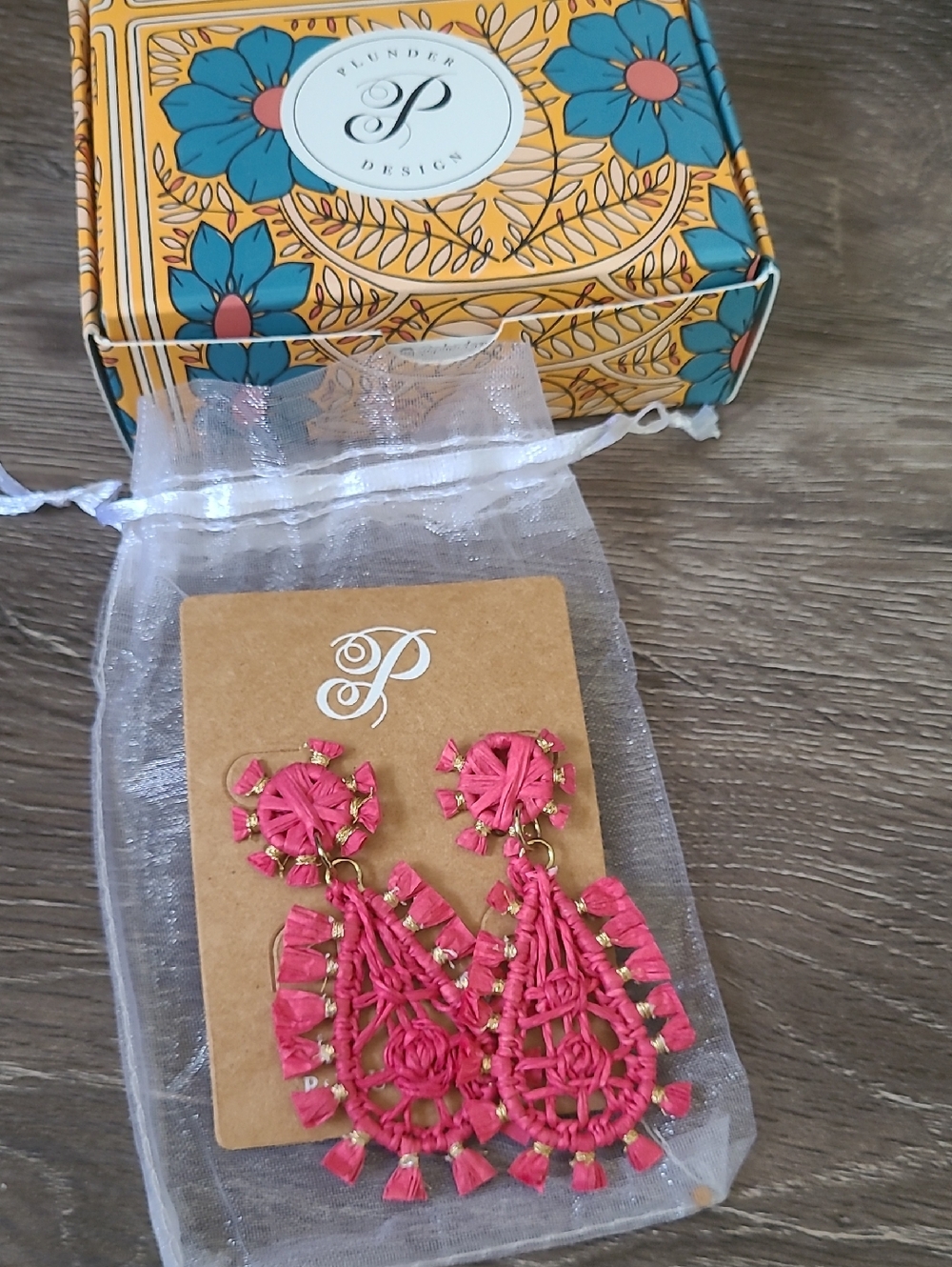 Plunder Maliyah Pink Woven Teardrop Statement Earrings